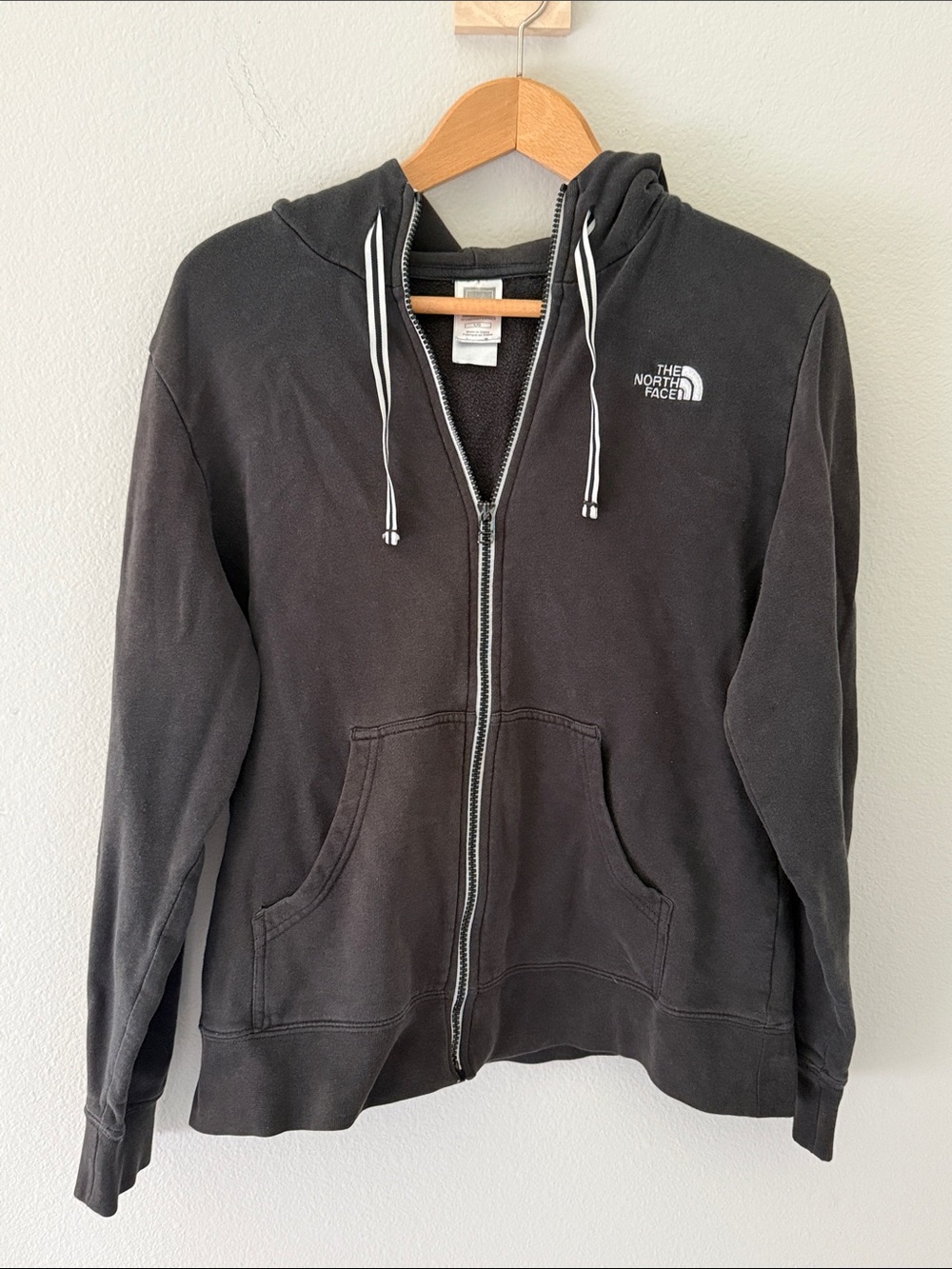 The North Face Black Zip Hoodie White Embroidered Logo Size Large
